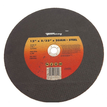 Forney Cutting Wheel, Metal, Type 1, 12 in x 5/32 in x 20 mm 72351